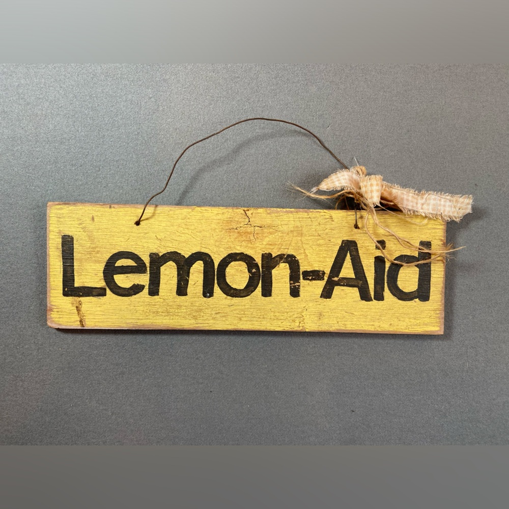 Vintage Rustic Wooden Lemonade Sign Play on words Lemon Aid